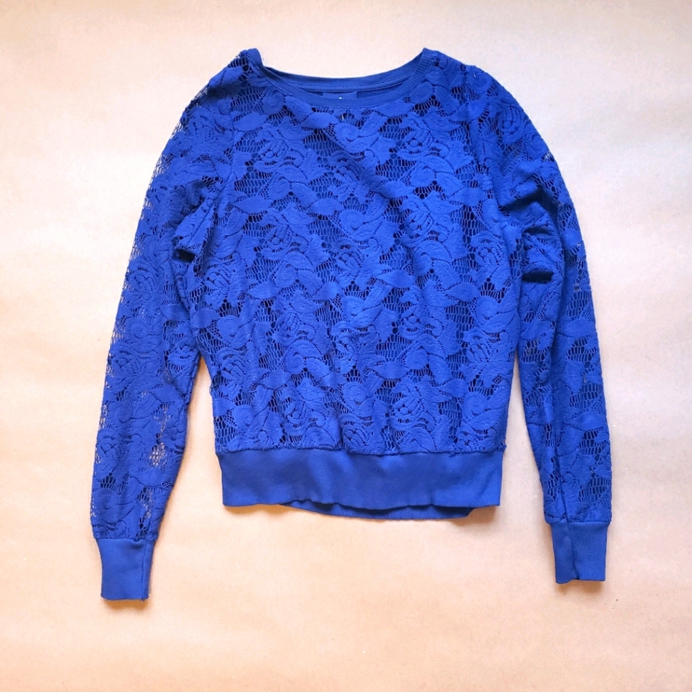 Atmosphere Blue Lace Front Sweater Size 10